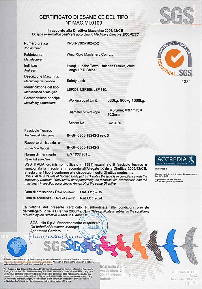 Chống nghiêng khóa giấy chứng nhận SGS-CE